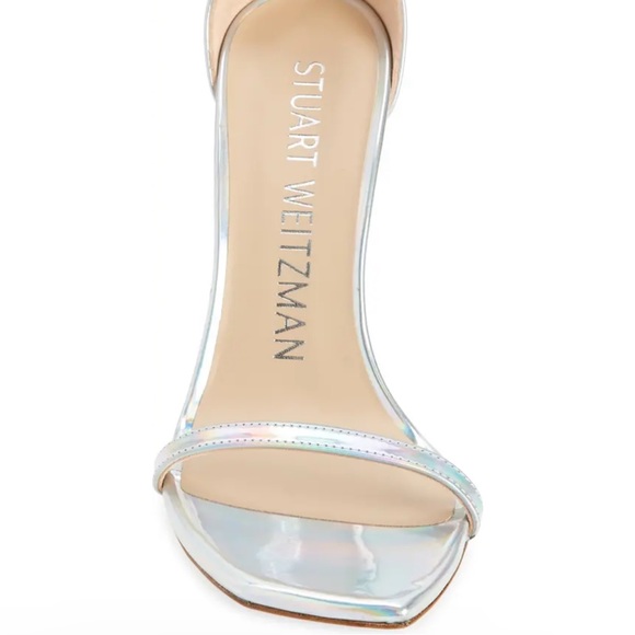Stuart Weitzman Nudistcurve iridescent Silver Patent leather Ankle strap size 11 - Picture 5 of 16
